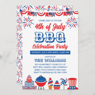 4th of July Fireworks Independence Day BBQ Invitation