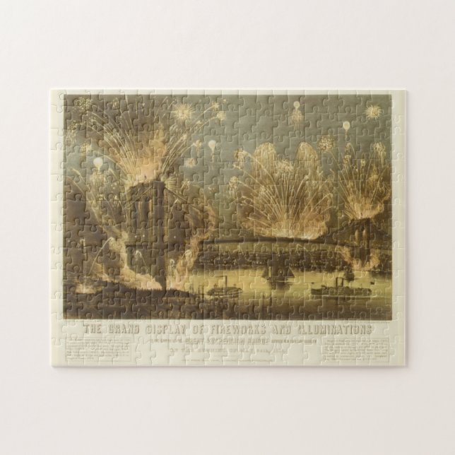4th of July Fireworks on The Brooklyn Bridge Jigsaw Puzzle (Horizontal)