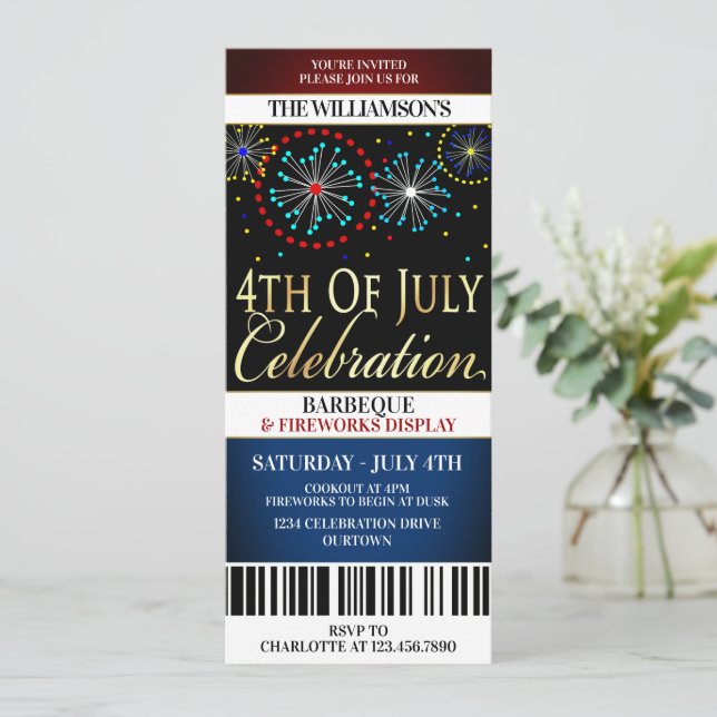 4th of July Fireworks Party Invitations (Standing Front)