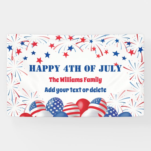 4th of July Fireworks Personalised Party  Banner (Horizontal)