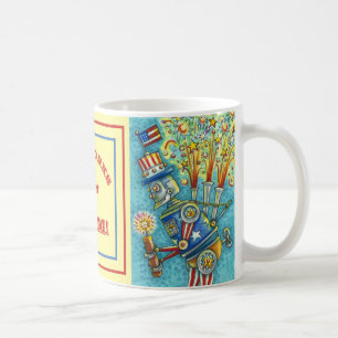 4TH OF JULY FIREWORKS ROBOT, FIRECRACKER STEAMPUNK COFFEE MUG