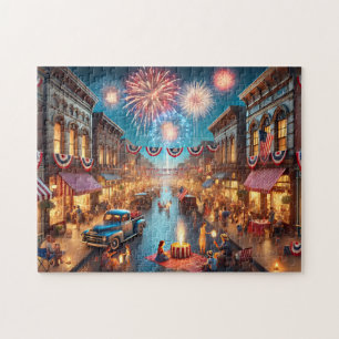 4th of July Fireworks Small Town Celebration Jigsaw Puzzle