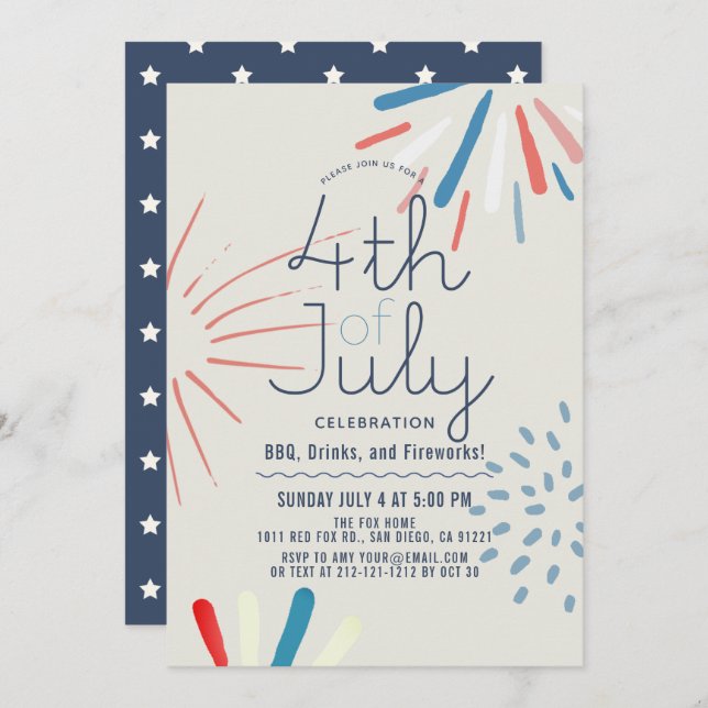 4th of July Fireworks Splatters Party Invitation (Front/Back)