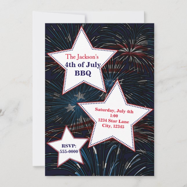 4th of July FIREWORKS & STARS Party Invitation (Front)