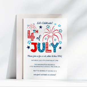 4th of July Fireworks, Stars & Stripes BBQ Party Invitation