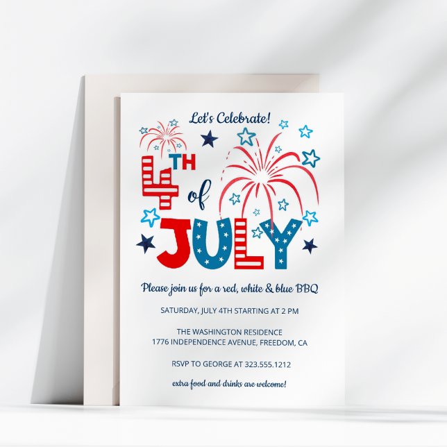 4th of July Fireworks, Stars & Stripes BBQ Party Invitation (Creator Uploaded)