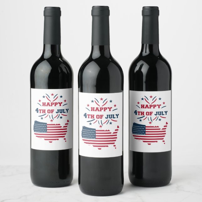 4th of July Fireworks USA Red White Blue Flag   Wine Label (Bottles)