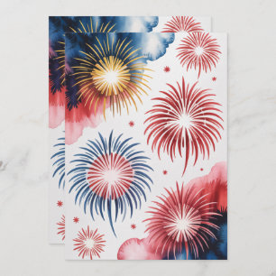 4th of July Fireworks   Watercolor Patriotic Art Announcement