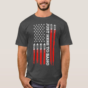 4th of July fireworks with USA flag and just here  T-Shirt