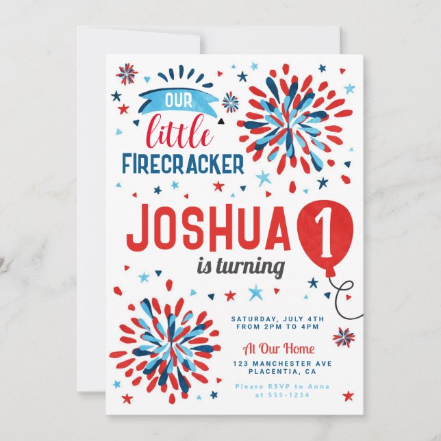 4th of July First birthday little firecracker Invitation (Front)