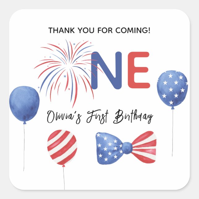 4th of July First Birthday Party Square Sticker (Front)