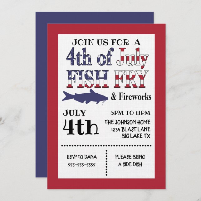 4th of July Fish Fry Invitation (Front/Back)