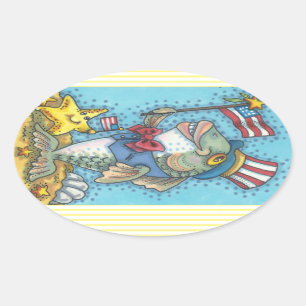 4TH OF JULY FISH & STARFISH STICKERS Oval * Sheet
