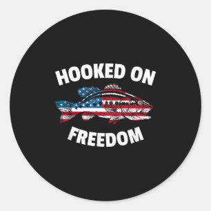 4th Of July Fishing American Flag B Hooked On Free Classic Round Sticker