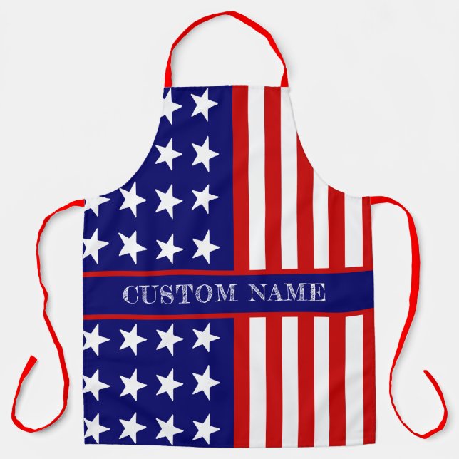 4th of July Flag Apron - Custom Name BBQ Gift  (Front)