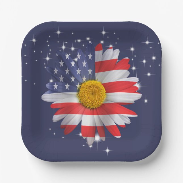 4th of July Flag Daisy  Paper Plate (Front)