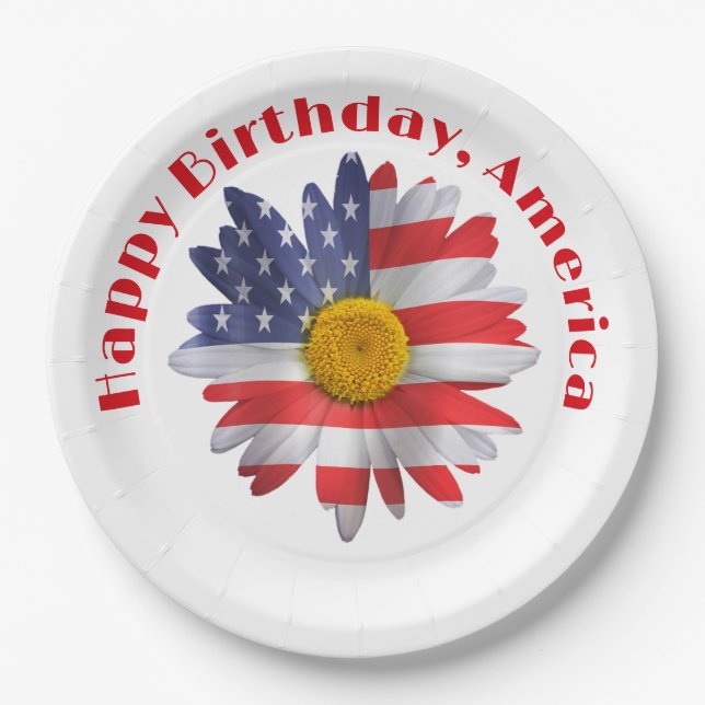 4th of July Flag Daisy  Paper Plate (Front)