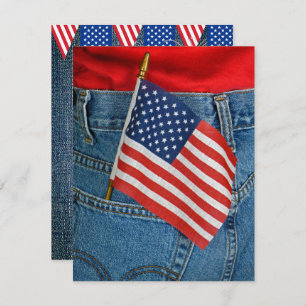 4th Of July Flag In Jean Pocket Invitation