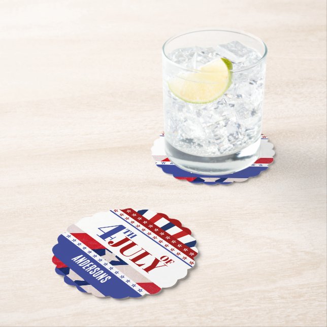 4th of July Flag of America Artsy Custom Paper Coaster (Insitu)