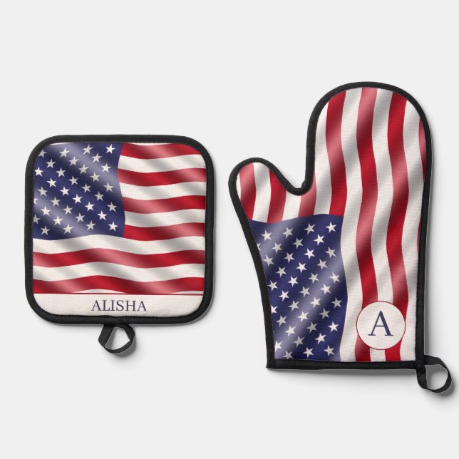 4th of July Flag of America Custom Oven Mitt & Pot Holder Set (Front)