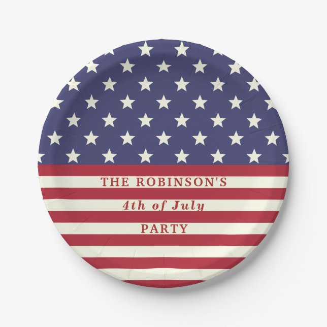 4th of July Flag Patriotic Stars Stripes | Custom Paper Plate (Front)