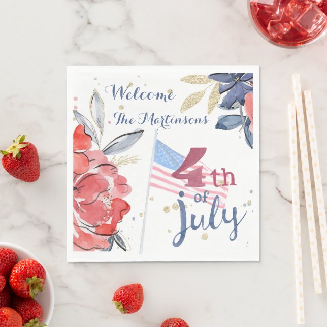 4th of July Flag Personalised Stylish Party  Napkin (Insitu)