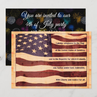 4th of July Flag Pledge of Allegiance fireworks Invitation
