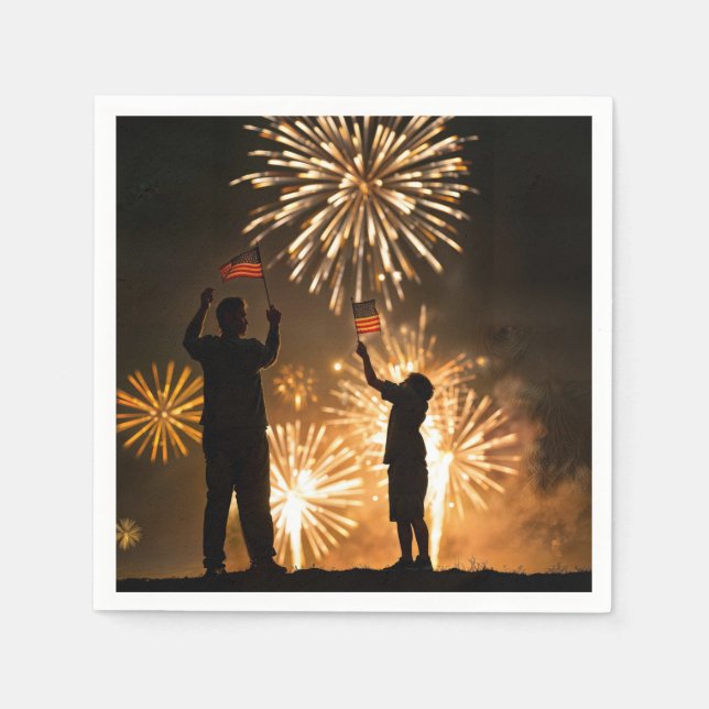 4th of July Flags and Fireworks Napkin (Front)