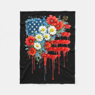 4th of July Floral American Flag Wildflowers Fleece Blanket