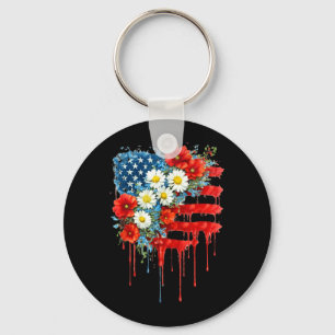 4th of July Floral American Flag Wildflowers Key Ring
