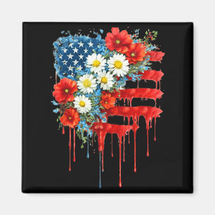 4th of July Floral American Flag Wildflowers Magnet