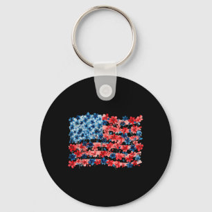 4th of July Floral July 4th American Flag Memorial Key Ring