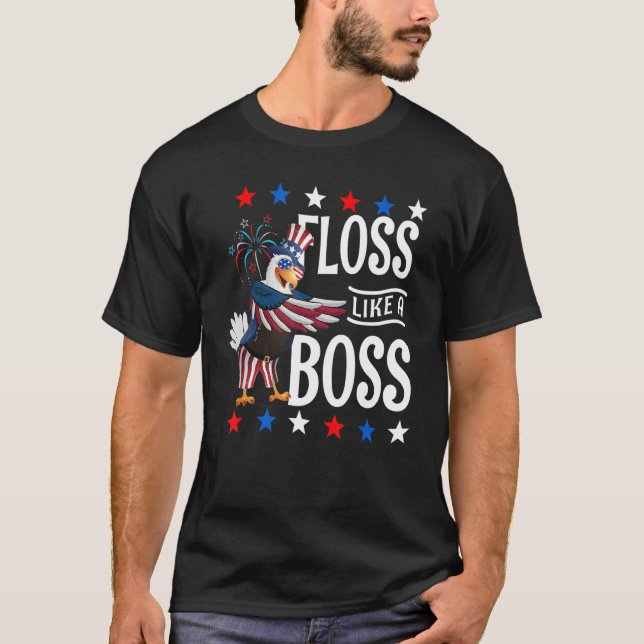 4th Of July Floss Like A Boss Bald Eagle American  T-Shirt (Front)
