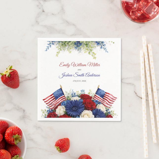 4th of July Flowers and Flag Wedding Napkin (Insitu)