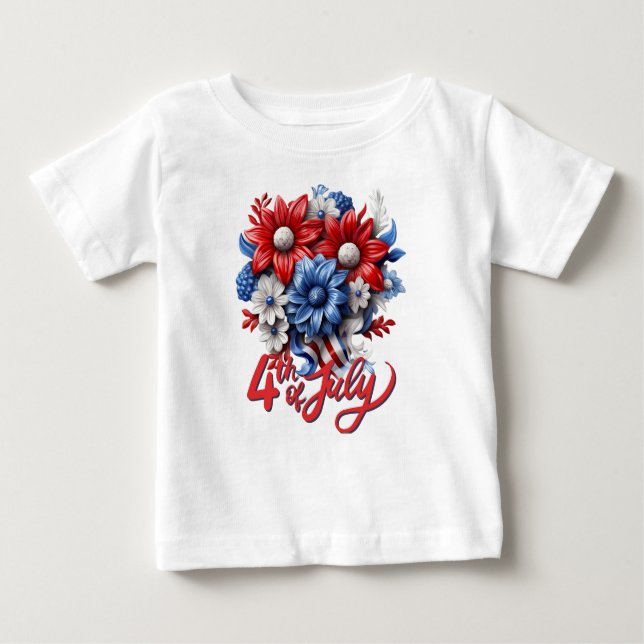 4th of July Flowers in Red White & Blue Patriotic Baby T-Shirt (Front)