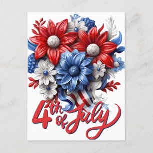 4th of July Flowers in Red White & Blue Patriotic Postcard