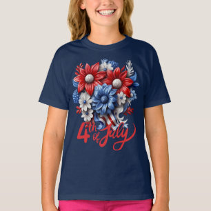 4th of July Flowers in Red White & Blue Patriotic T-Shirt
