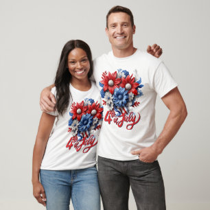 4th of July Flowers in Red White & Blue Patriotic T-Shirt