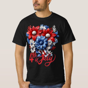 4th of July Flowers in Red White & Blue Patriotic T-Shirt