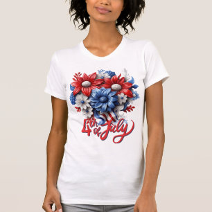 4th of July Flowers in Red White & Blue Patriotic T-Shirt