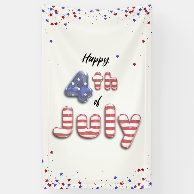 4th of July Foil Balloons Stars Stripes - Banner (Vertical)