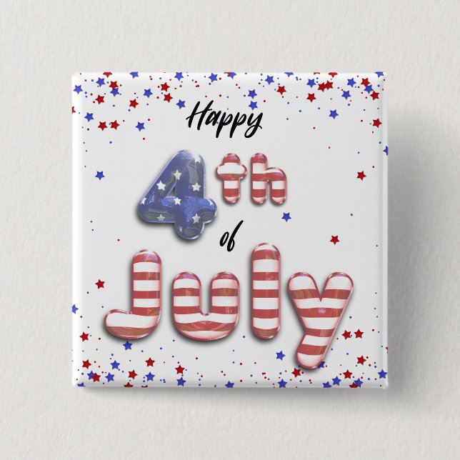 4th of July Foil Balloons Stars Stripes - Button (Front)