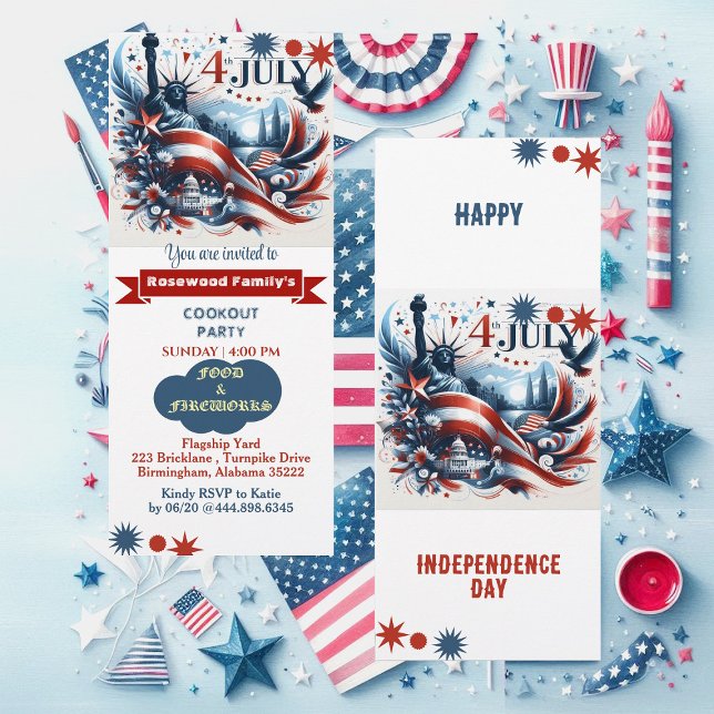 4th Of July Food Fireworks Cookout Party Red Blue  Invitation (4th Of July Food Fireworks Cookout Party Red Blue Invitation)