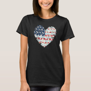 4th Of July For Women American Flag Floral Heart T-Shirt
