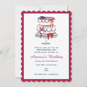 4th of July Fourth Independence Day Coquette Cake Invitation