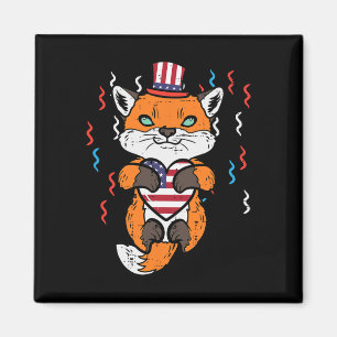 4th Of July Fox American Flag Heart Patriotic Kids Magnet