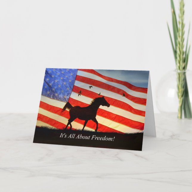 4th of July Freedom American Flag Horse Card (Front)