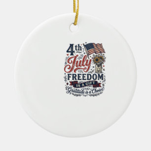 4th of July Freedom Gratitude Vintage Shirt Design Ceramic Ornament