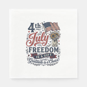 4th of July Freedom Gratitude Vintage Shirt Design Napkin