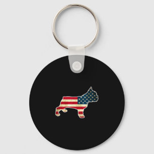 4th Of July French Bulldog Dog American Flag Key Ring